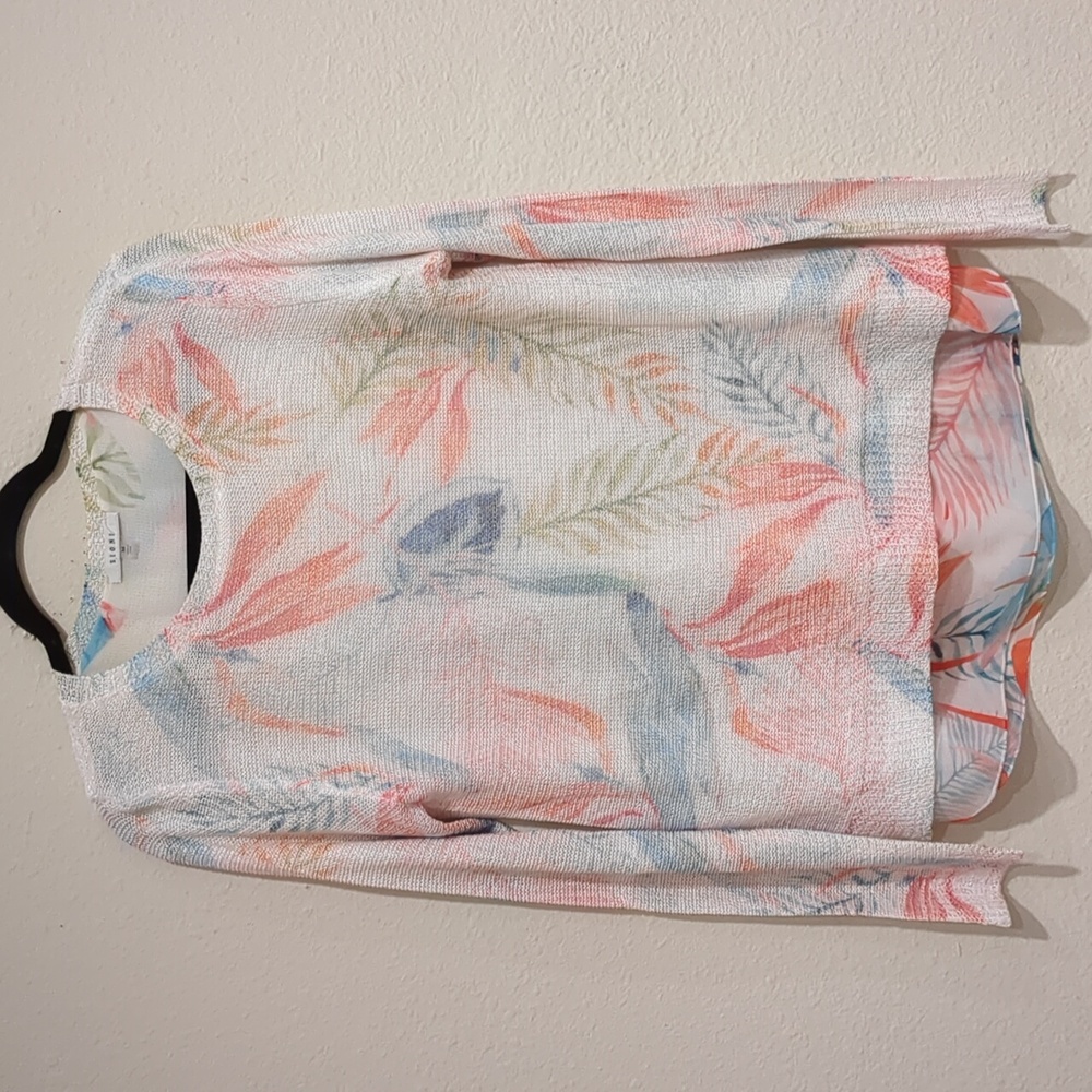 Sioni Tunic Chiffon Knit Layered Long Sleeve Pullover Sweater Size Medium